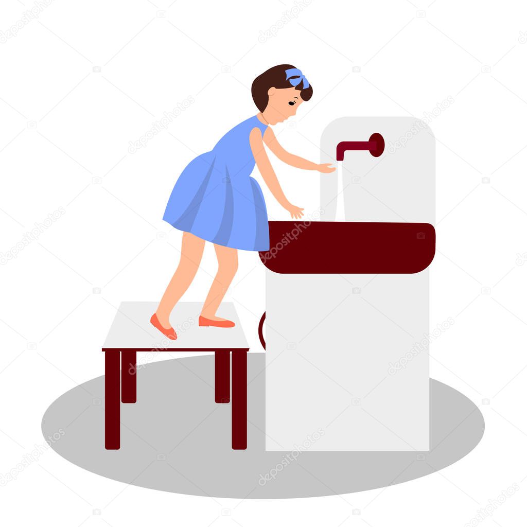 The child washes his hands. Vector color illustration