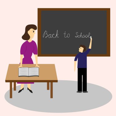 Bir okul öğretmeni ve öğrencisi blackboard metin yazmak.