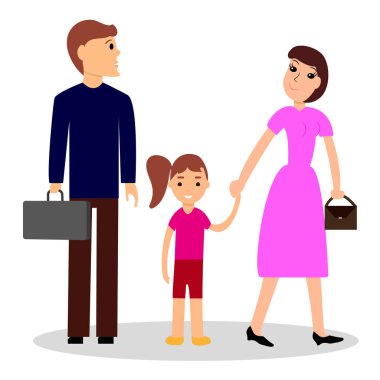 Annem ve babam çocuk ile. Vektör illüstrasyon izole Whit üzerinde