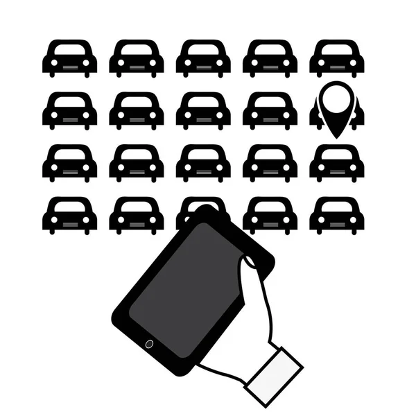 Alugar um carro através de um aplicativo móvel. Ilustração vetorial para o seu de — Vetor de Stock