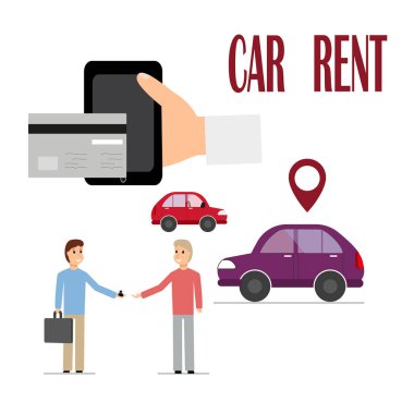Bir mobil uygulama vektör çizim ile rent a car.