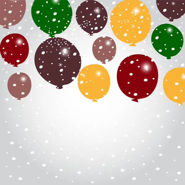 Různobarevné Balónky Sněžení Šedém Pozadí Pro Vánoční Blahopřání — Stockový vektor