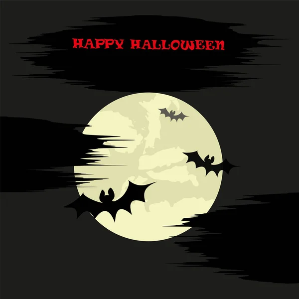 Fondo Oscuro Halloween Con Luna Cielo Oscuro Inscripción Murciélagos Ilustración — Vector de stock