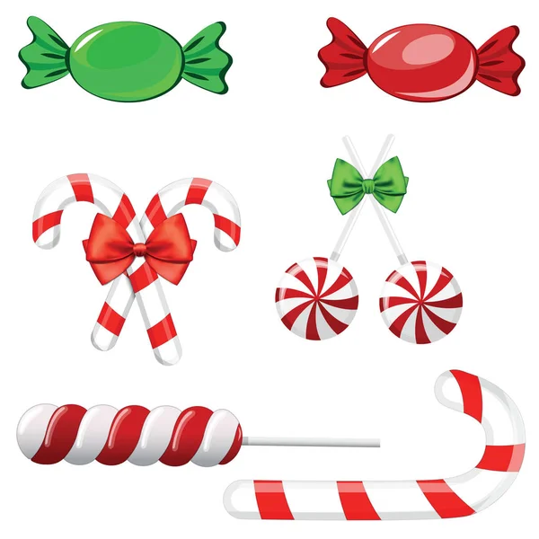 Set of red and green candies. Hard candy lollipop. — Stock Vector