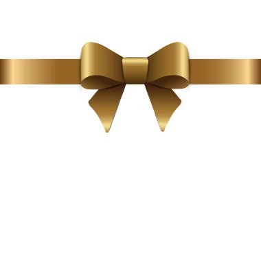 Hediye dekor için güzel altın yay. Tatil dekorasyon. Vektör sarı yay üzerinde izole beyaz arka plan