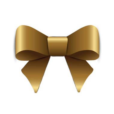 Hediye dekor için güzel altın yay. Tatil dekorasyon. Vektör sarı yay üzerinde izole beyaz arka plan