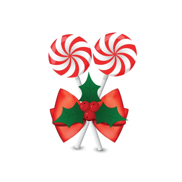 Weihnachtsbonbons Mit Stechpalme Verziert Vektorillustration — Stockvektor