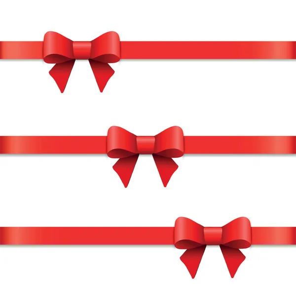 Vector Set Decorative Red Bows Horizontal Ribbon Isolated White Red — Stock Vector