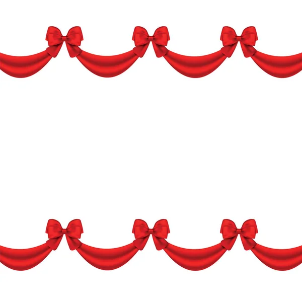 Shiny red satin ribbon on white background. Vector red bow. Red — Stock Vector