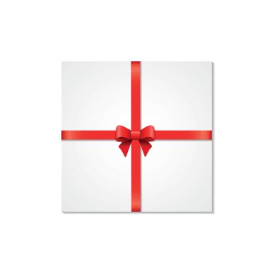 Beyaz arka plan üzerinde izole dekoratif beyaz hediye kutuları. Kırmızı yay, şenlikli şerit öğesi kutlama tasarımı, yılbaşı tebrik kartları için.