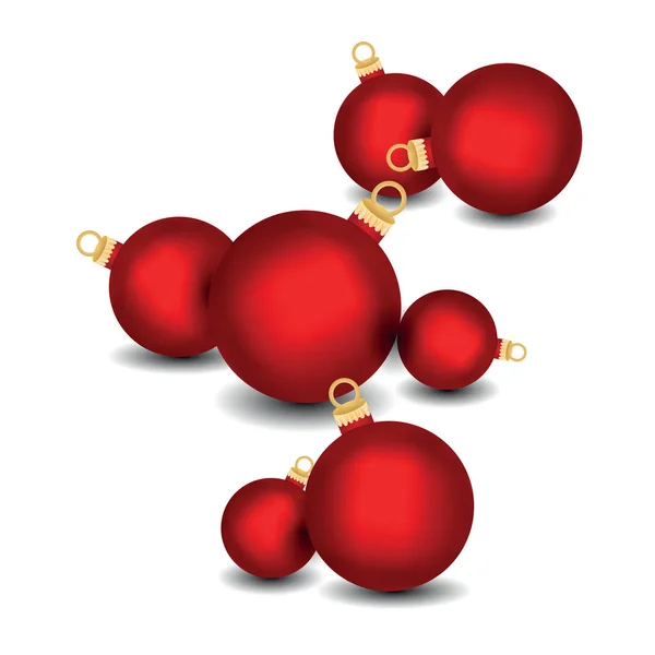 Set Dekorativer Roter Weihnachtskugeln Isoliert Auf Weißem Hintergrund Illustration — Stockvektor