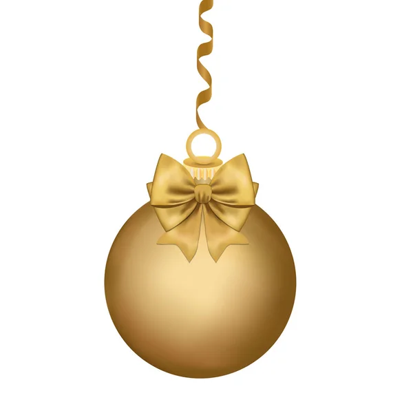 Goldene Kugel Mit Schleife Goldschmuck Isoliert Auf Weißem Hintergrund Weihnachtsurlaub — Stockvektor