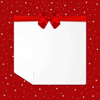 Bayram kartı kırmızı yay ve kar. Vektör çizim