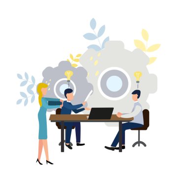 Beyin fırtınası, vektör çizim tasarımınız için bir şirkette çalışması.