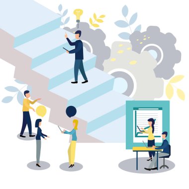 İş bir ekip olarak insanlar ve hedefe ulaşmak. Vektör çizim.