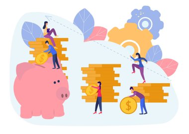 Düz vektör çizimler, büyük kumbara beyaz arka plan, finansal hizmetler, bankacılar işi, istif veya tasarruf.