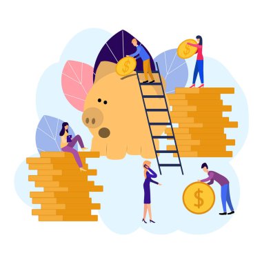 Düz vektör çizimler, büyük kumbara beyaz arka plan, finansal hizmetler, bankacılar işi, istif veya tasarruf.