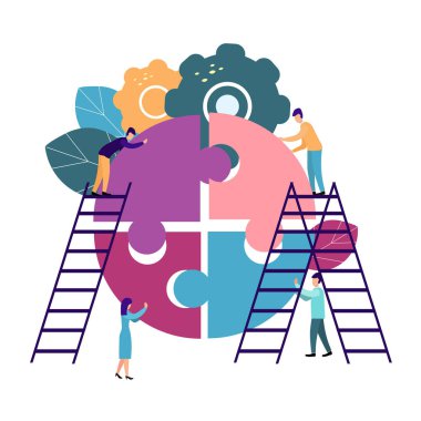 İşadamları puzzle parçaları dahil grubudur takımı, beyin fırtınası veya başarı mükemmel bir fikir kavramı bulmak için desteklemek için