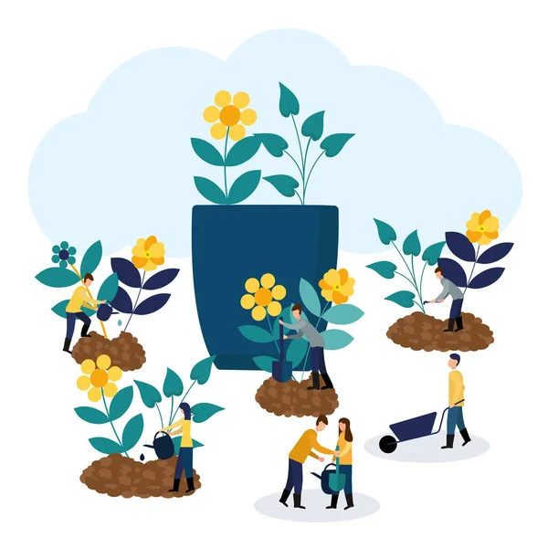 Karakteri görüntüler. Ekolojik etkinlik. Büyüyen ve bitkiler doğa, temiz ekoloji, Bahçe aletleri eğitimi.