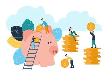 Düz vektör çizimler, büyük kumbara beyaz arka plan, finansal hizmetler, bankacılar işi, istif veya tasarruf