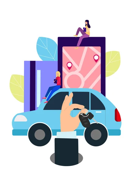 Menschen Und Auto Geschäfte Online Machen Autovermietung Vektor Illustration Flachen — Stockvektor