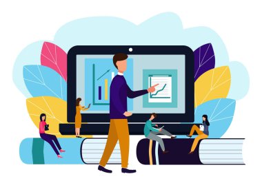 Uzaktan Eğitim, online eğitim, sınava hazırlık, ev okullaşma vektör yaratıcı çizim
