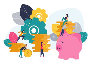 Düz vektör çizimler, büyük kumbara beyaz arka plan, finansal hizmetler, bankacılar işi, istif veya tasarruf.