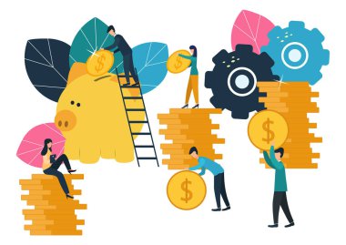Düz vektör çizimler, büyük kumbara beyaz arka plan, finansal hizmetler, bankacılar işi, istif veya tasarruf