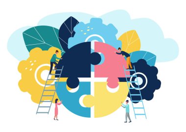 İşadamları puzzle parçaları dahil grubudur takımı, beyin fırtınası veya başarı mükemmel bir fikir kavramı bulmak için desteklemek için.