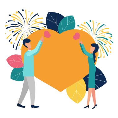 Vektör çizim, Sevgililer günü. Sevgili değişimi kalpler, büyük bir kalp, bir tatil aşk sembolü. Kartpostal için şablon