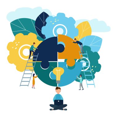 İşadamları puzzle parçaları dahil grubudur takımı, beyin fırtınası veya başarı mükemmel bir fikir kavramı bulmak için desteklemek için