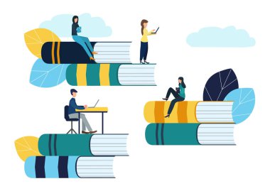 Uzaktan Eğitim, online eğitim, sınava hazırlık, ev okullaşma vektör yaratıcı çizim