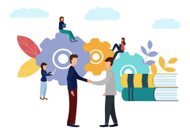Beyaz arka planda vektör Illustration. İş başarılı bir ekip aktarır. Yaratıcı projelerin finansmanı. İş el sıkışması
