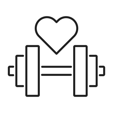 dumbbells with heart line vector icon. love of sports