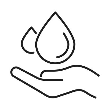 hand hold water drop line vector icon