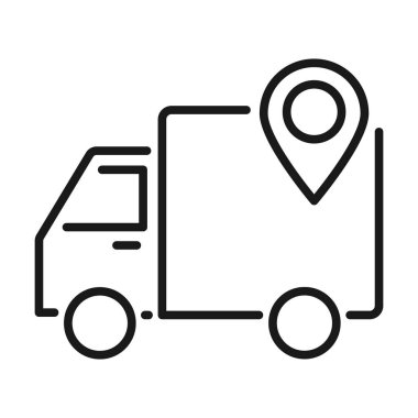 navigation pin delivery truck line vector icon