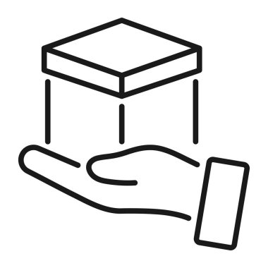 hand hold delivery box line vector icon