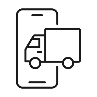 mobile app delivery truck line vector icon