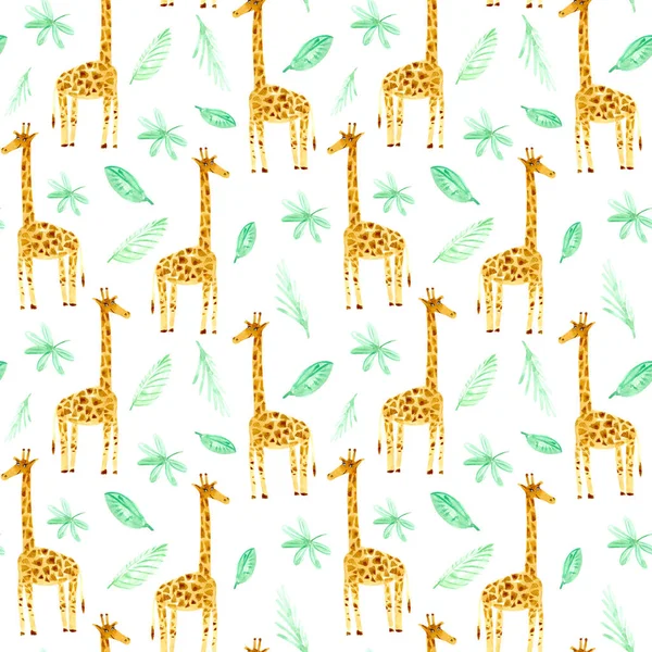 Disegno Senza Cuciture Una Giraffa Gialla Foglie Illustrazione Disegnata Mano — Foto Stock