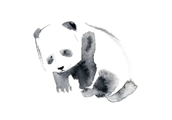 Panda Animal Watercolor Hand Drawing Illustration White Background — стокове фото