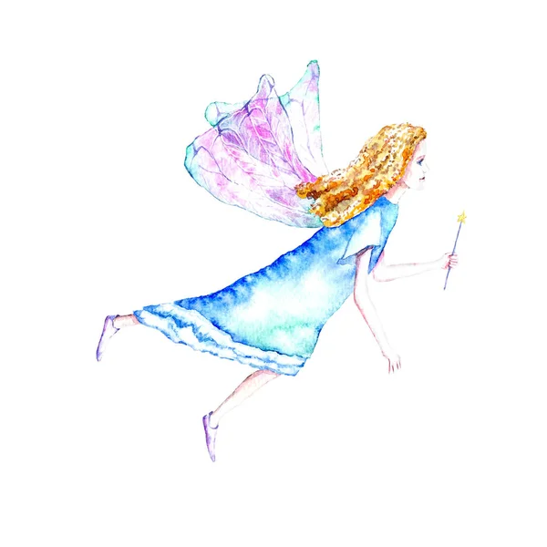 Fairy Magic Wand Sketch Watercolor Hand Gambar Ilustrasi White Background — Stok Foto