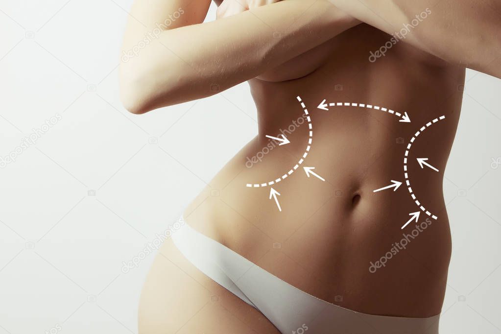 lymph drainage for woman body, concept photo with graphic marks