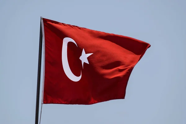 flag of turkey on flagstaff close-up