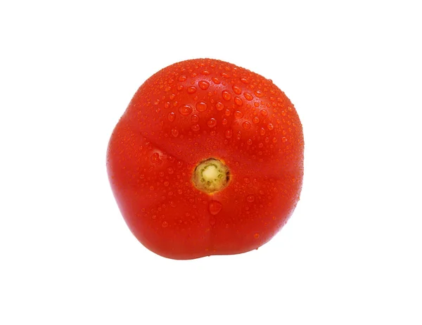 Tomate Vermelho Suculento Isolado Sobre Fundo Branco Uma Maneira — Fotografia de Stock