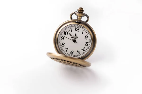 Old pocket watch closeup isolated on white background — Stock Photo, Image