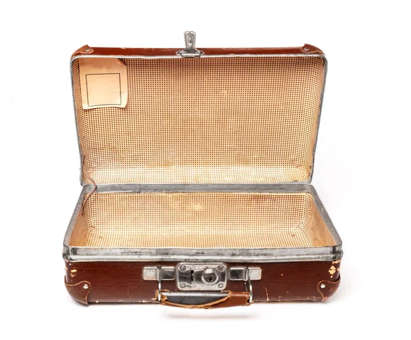 하얀 배경에 고립된 낡은 여행 가방 — 스톡 사진