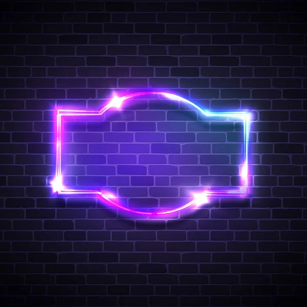 Realistic neon led lights frame. Game show signage with glowing. Electric bright 3d street sign on dark brick background wall. Abstract electricity frame with neon light. 80s style vector illustration — Stock Vector