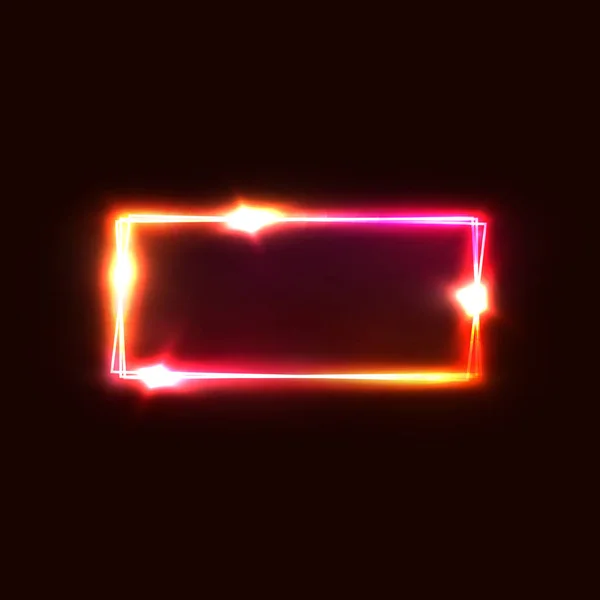 Neon rectangle frame. Square geometric shape with vibrant electric red, pink colors. Led light effect. Glowing design for party, greeting card, fashion show, game design. Shining vector illustration. — Stock Vector