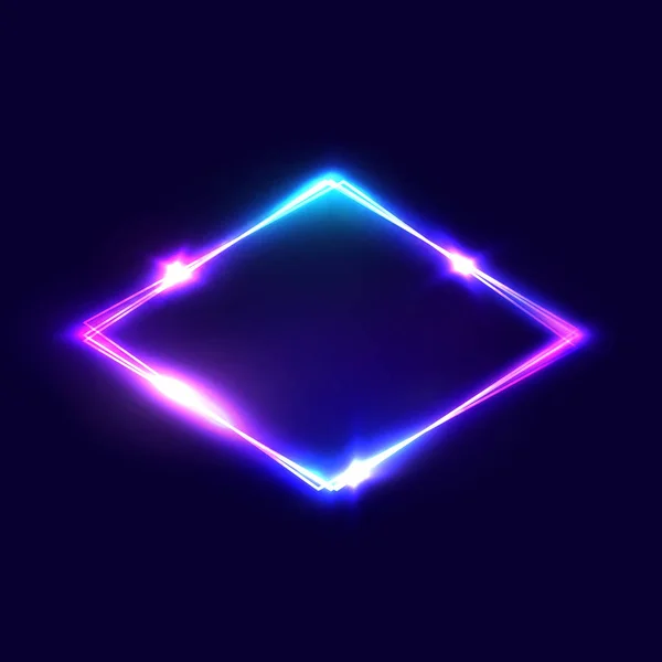 Rautenhintergrund auf dunkelblauem Hintergrund. Nachtclub Neon Light Raute. 3D-Rautenzeichen mit Neon-Effekt. Techno elektrische Raute. Rauten-Logo. elektrischer Straßendiamant. Vektorillustration im Stil der 80er Jahre. — Stockvektor