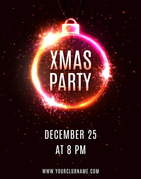 Xmas parti poster tasarım şablonu. Dekoratif Noel dekorasyon şekil elektrik çerçeve. Tatil teknoloji arka plan afiş afiş davet için aydınlık daireler ile. Parlak vektör çizim. — Stok Vektör